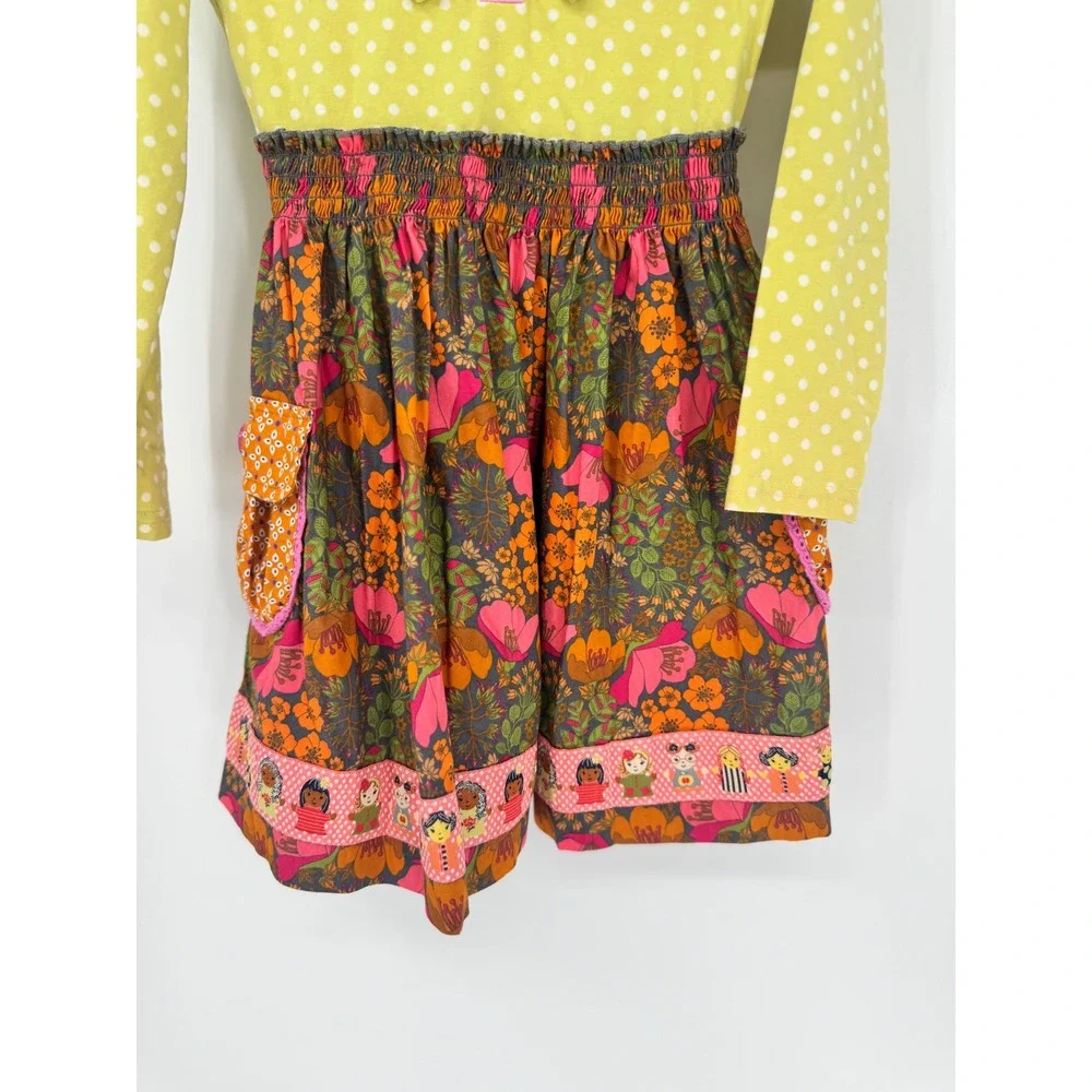 Matilda Jane Dress Girls Size 4 Green Floral Polka Dot Long Sleeve Mixed Print - Picture 4 of 7